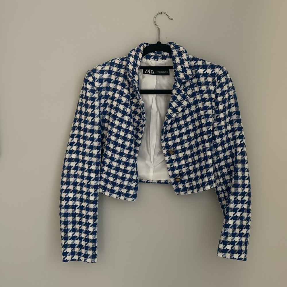Zara houndstooth open cropped blazer